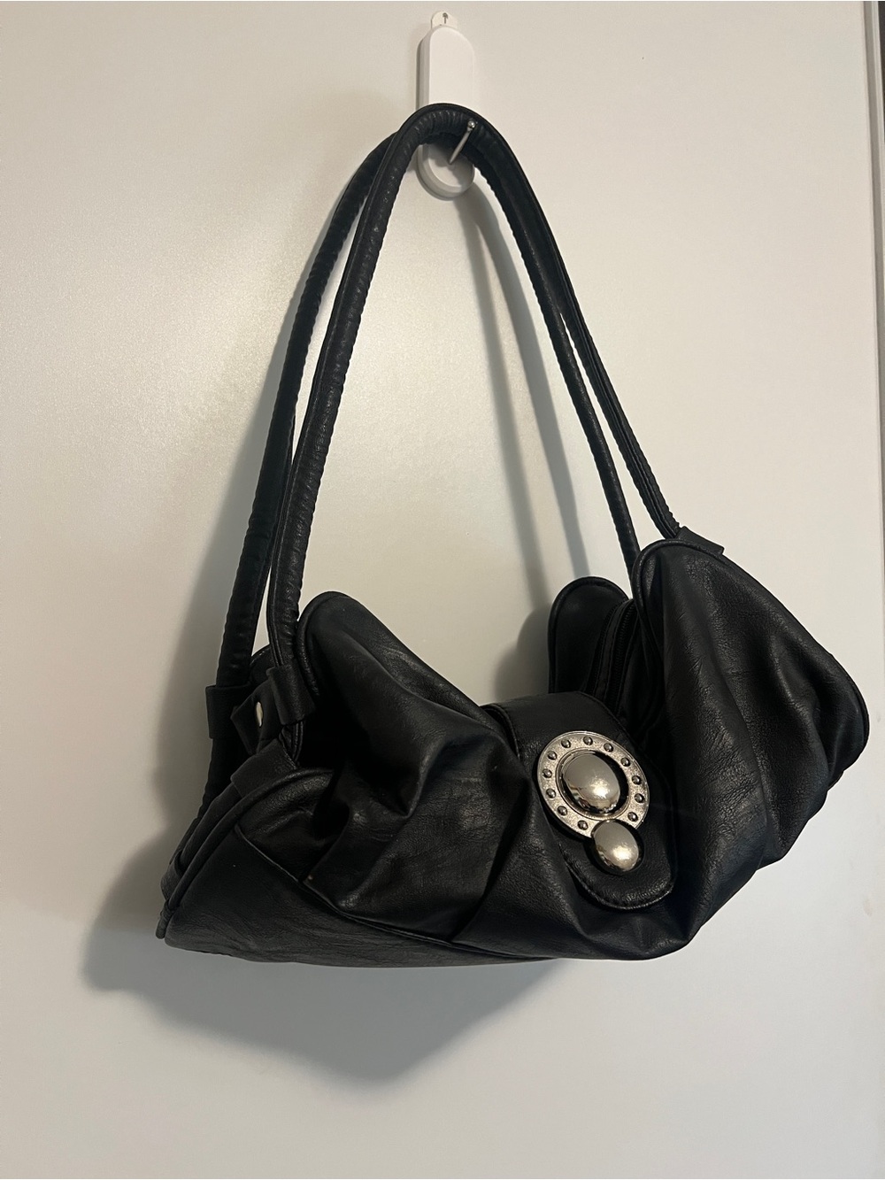 MK Fashions Vintage 2000s Black Leather Slouchy Shoulder Bag Punk Grunge
